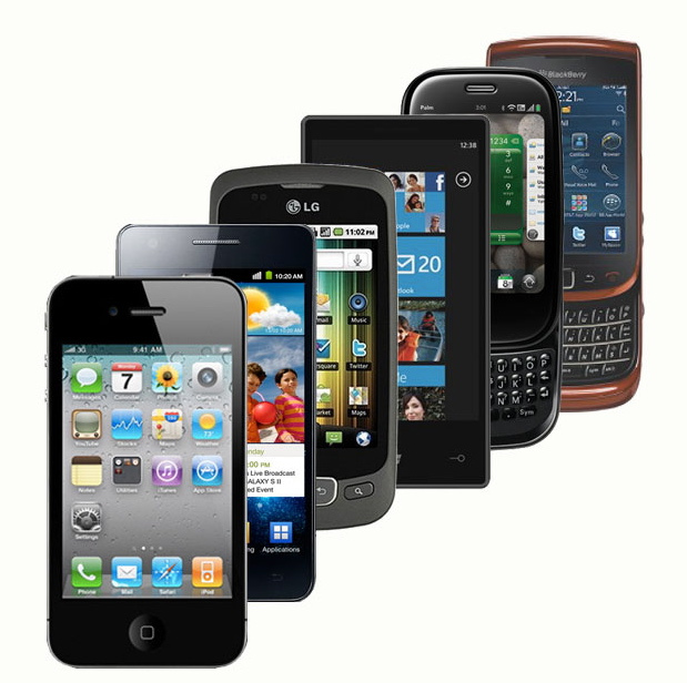 an array of smartphones