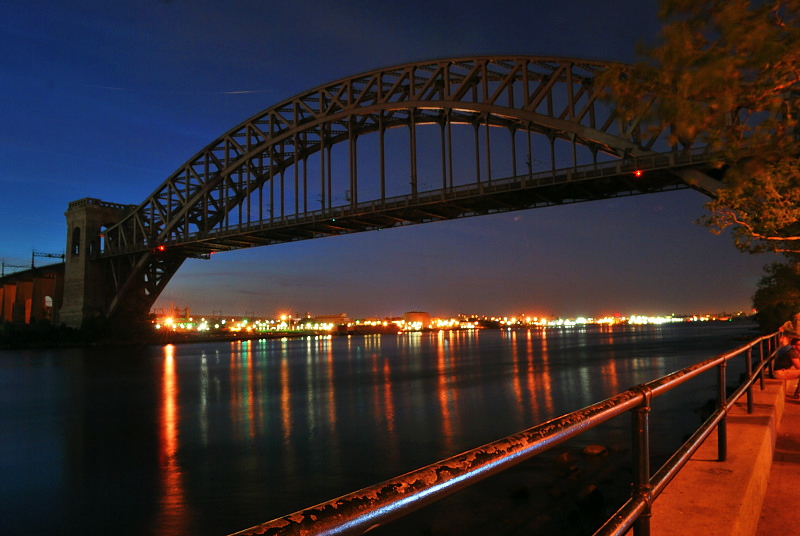  a city bridge at night