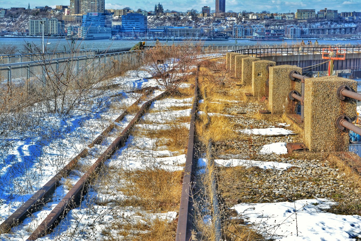 train tracks in the snow