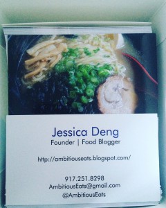 a business card of a food blogger "Jessica Deng"