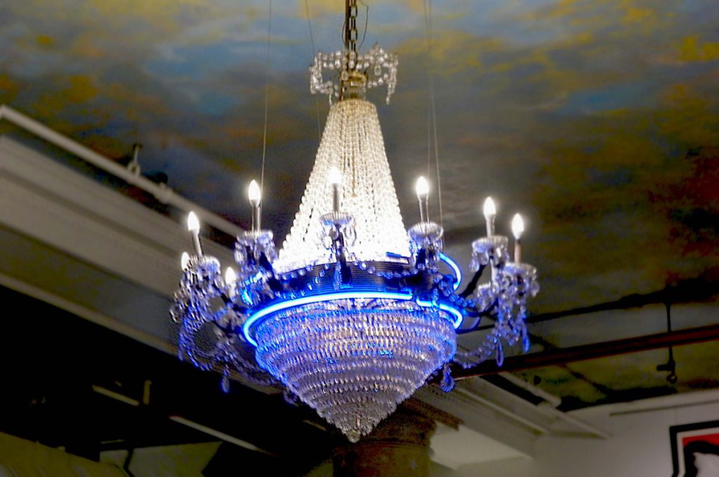 A chandelier at the Angelika Film Center