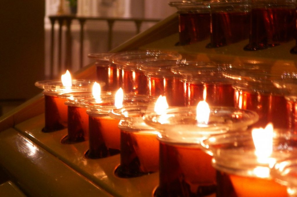 votive candles in a row