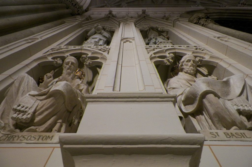 carved statues in a wall of the saint patrick's cathedral 