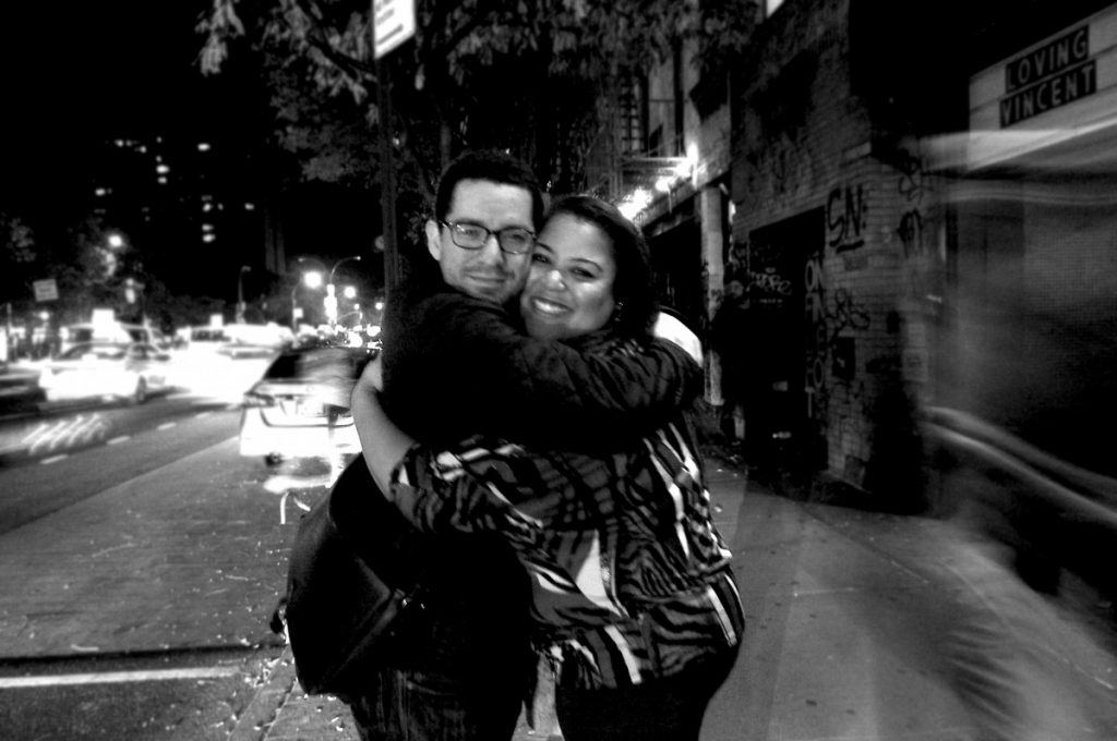 A photo of amanda and randy on a busy Manhattan street 