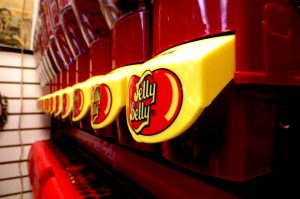 a lever to a jelly belly vendor