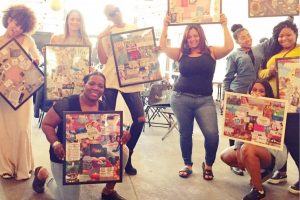 group of women holding up picture collage boards