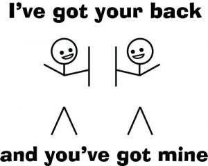 two stick figures holding the other's "back" in their hand