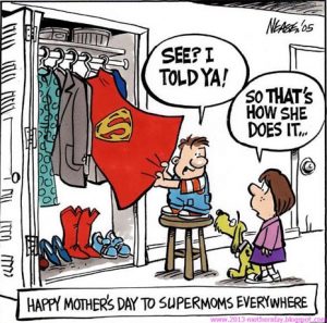 two kids finding superwoman cape in mothers closet