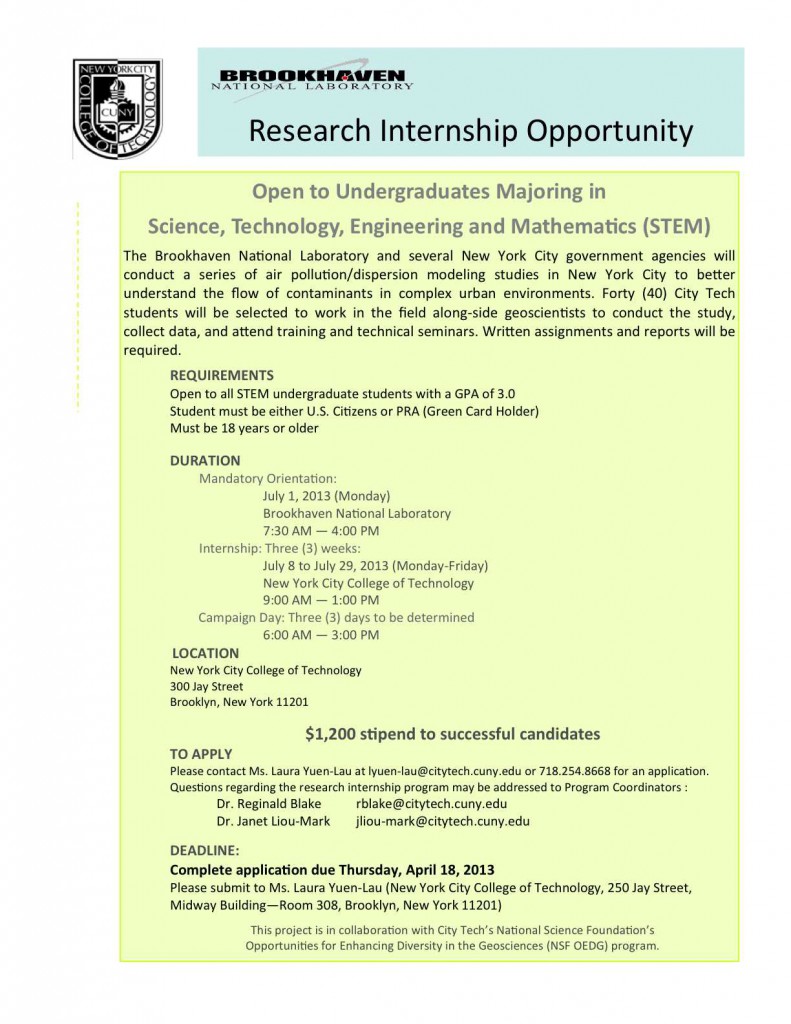 Image: Brookhaven National Laboratory Research Internship Opportunity flyer