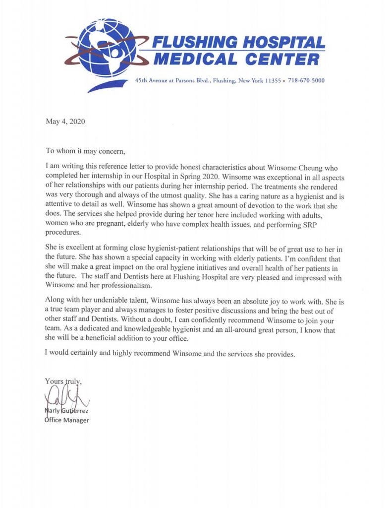 Reference Letter from Flushing Hospital