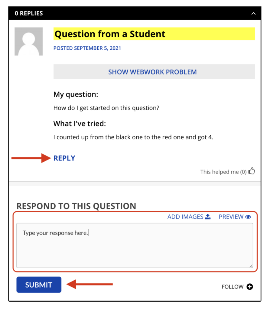 Interface for replying to a question.