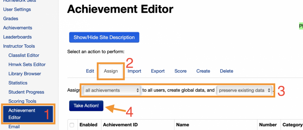 steps to assign achievements to all students