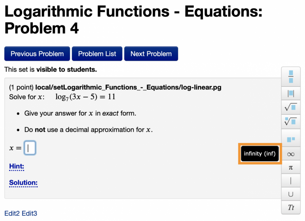 Hovering over the "infinity" symbol