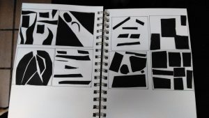 The ideas from left to right-top to bottom: waves, close, cave, wind, home, stairs, odd, fitting