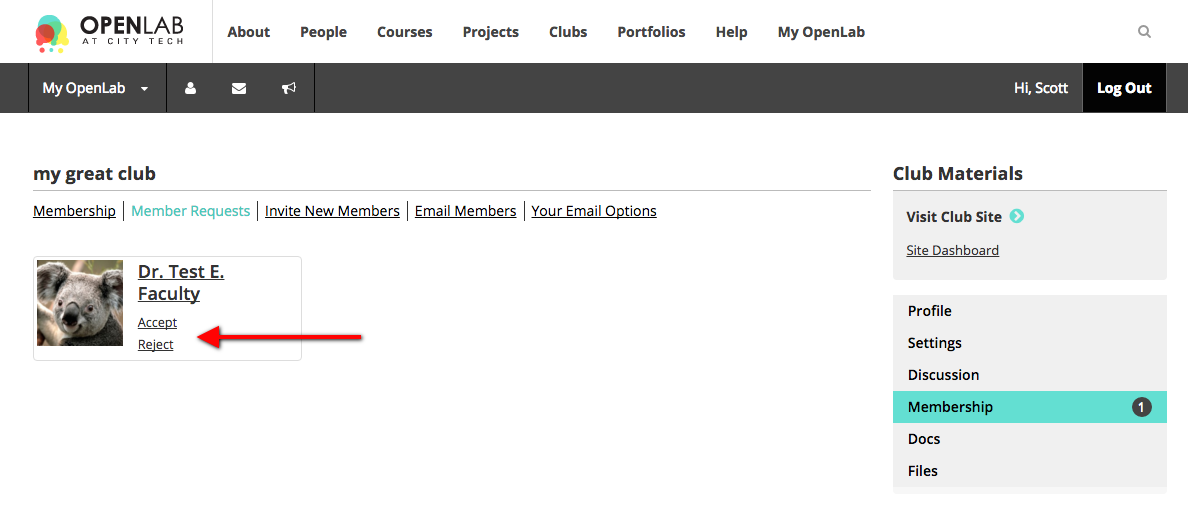 Accepting Membership Requests Screen Shot
