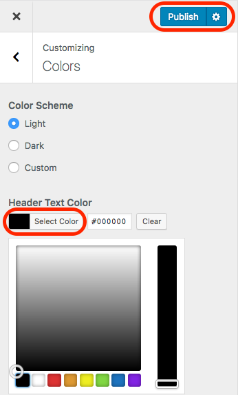 Screenshot of changing header text color