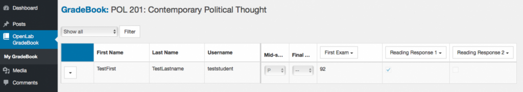 OpenLab Gradebook screenshot 12