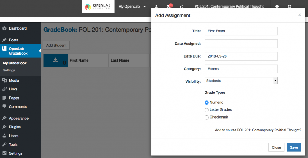 OpenLab Gradebook screenshot 5