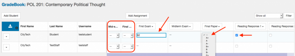 OpenLab Gradebook screenshot 7