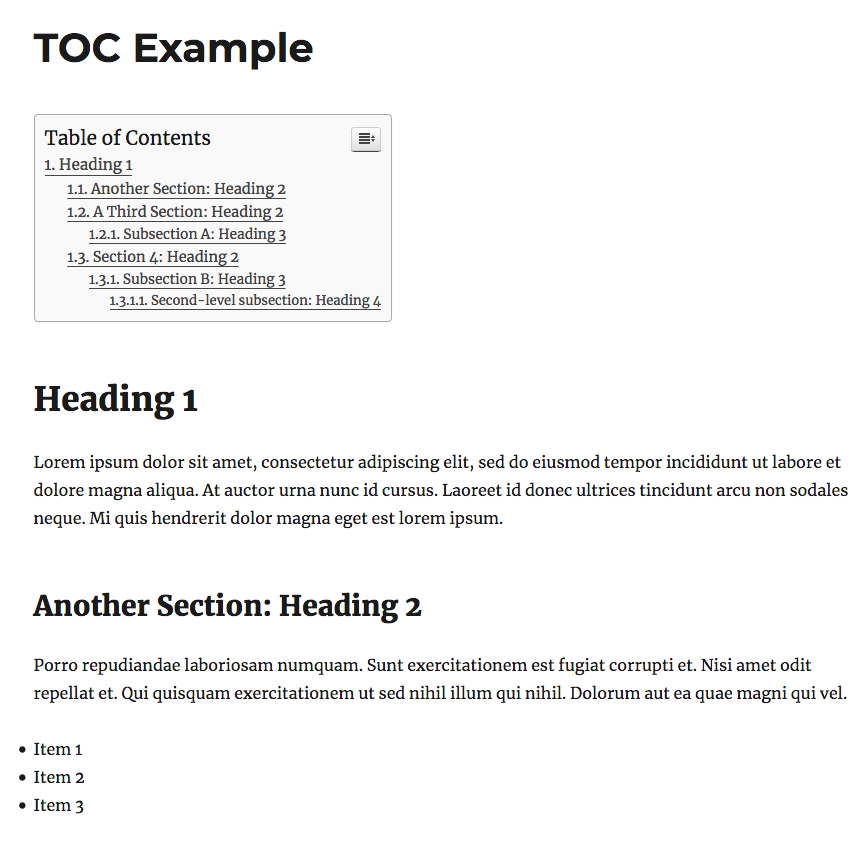 Easy Table of Contents step 3