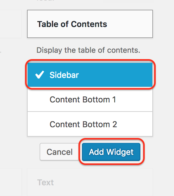 Easy Table of Contents widget