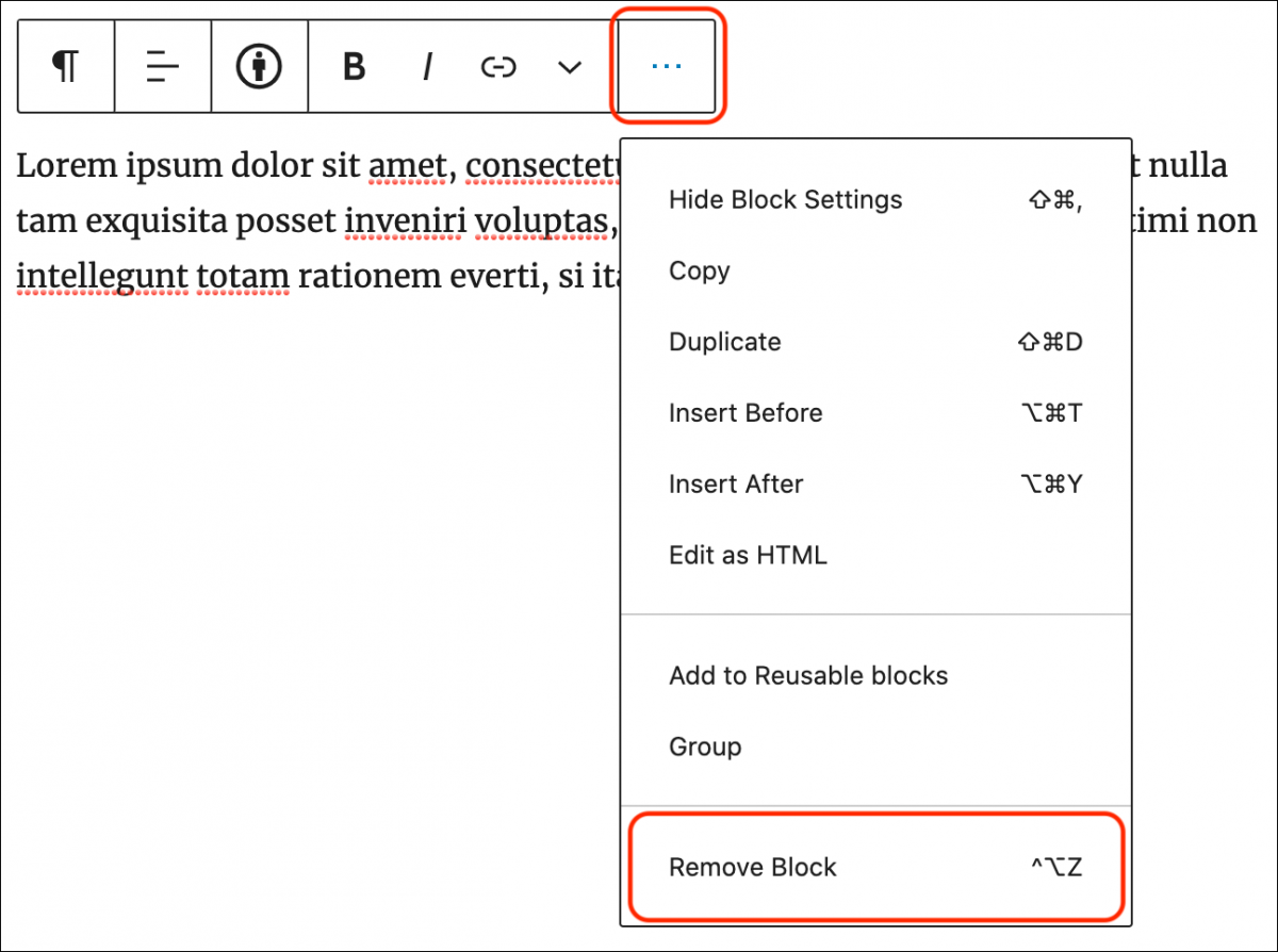 Remove block option in more options menu.