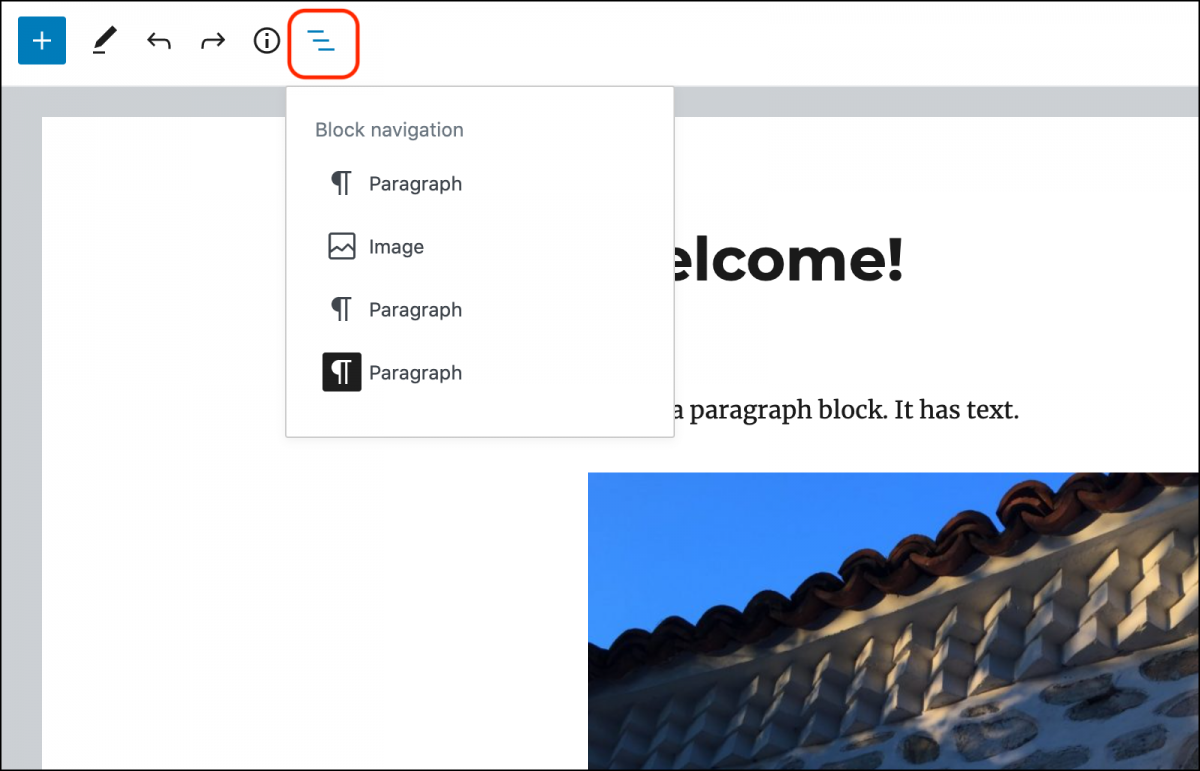 Block navigation menu.