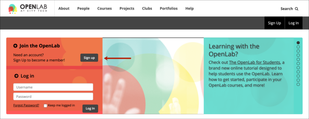 Join the OpenLab box with a button with the text, Sign up.