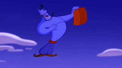 The genie from Disney's Aladdin packing a suitcase