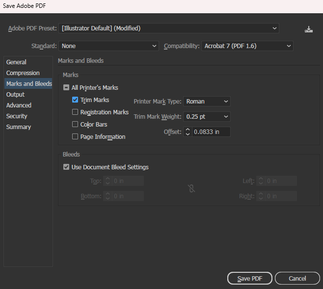 screenshot of Adobe Illustrator PDF export