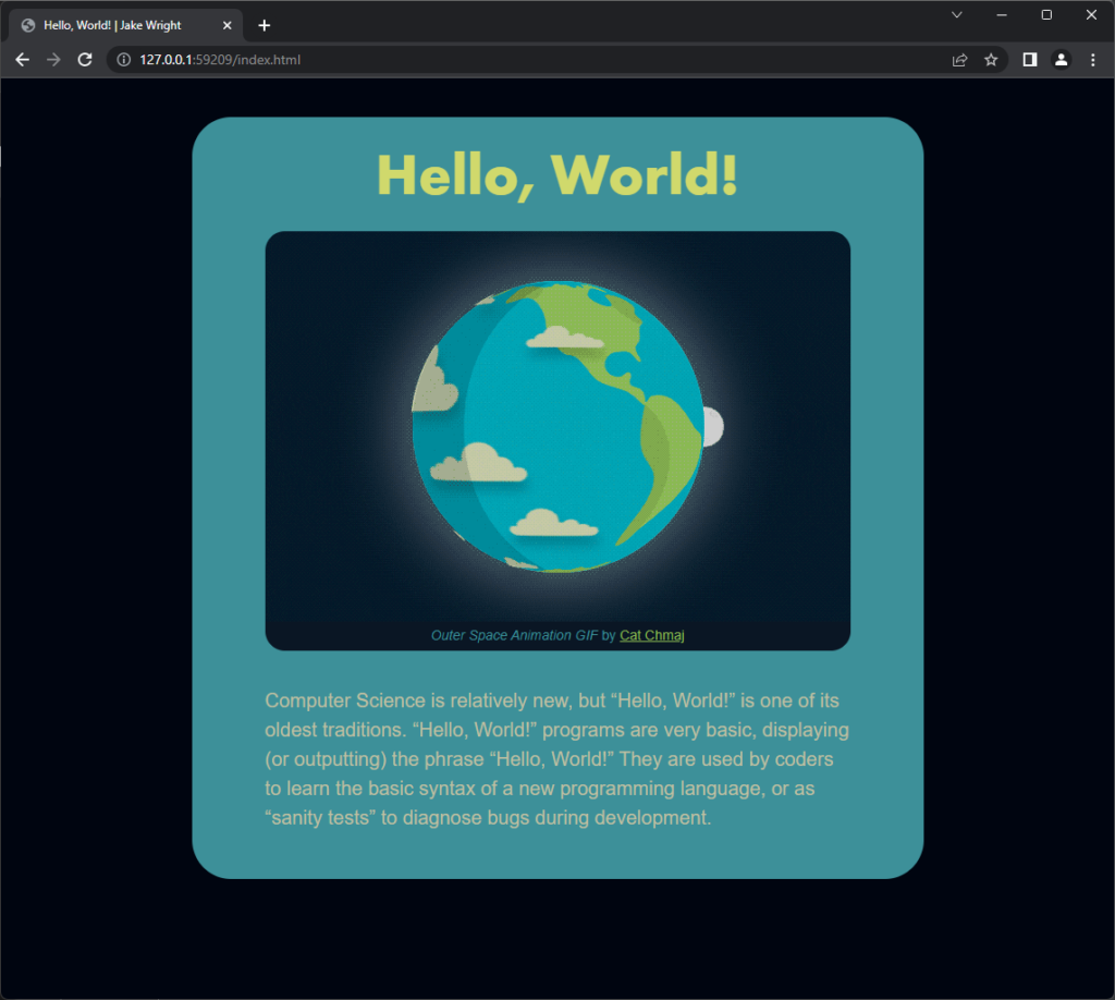preview image of "Hello, World!" site for Web 1